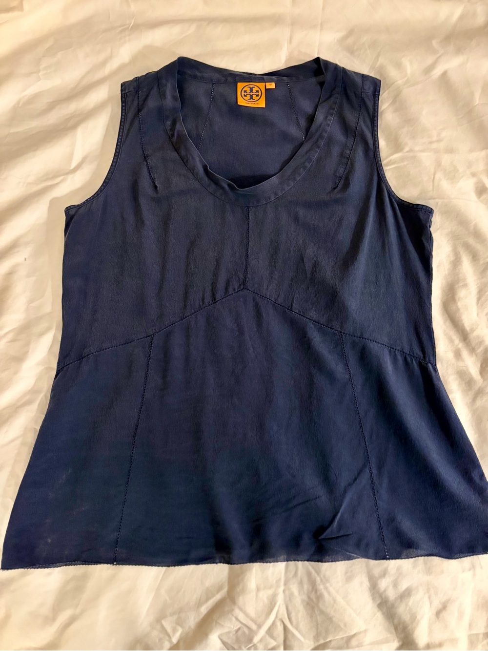 Tory Burch Deep Navy Silk Sleeveless Top Size 12 - Picture 6 of 7